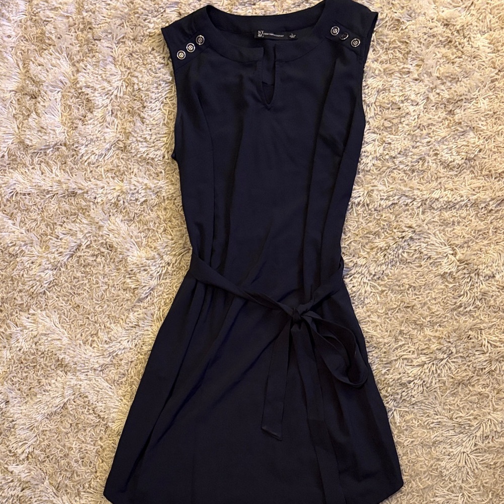 New York & Company Black Mini Dress with Button Accents